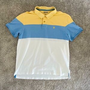 Men's Izod Polo Colorblock stripe polo blue yellow advantage polo white Size XL